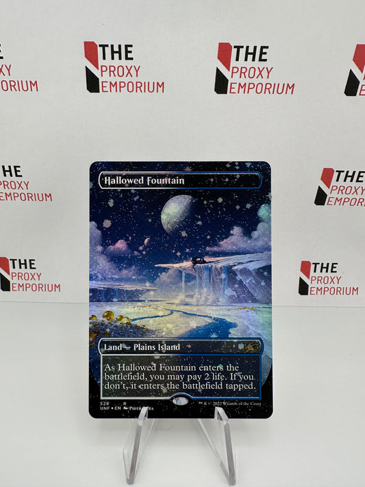 Hallowed Fountain (GALAXY FOIL, Borderless) - Unfinity - Magic The Gathering Card