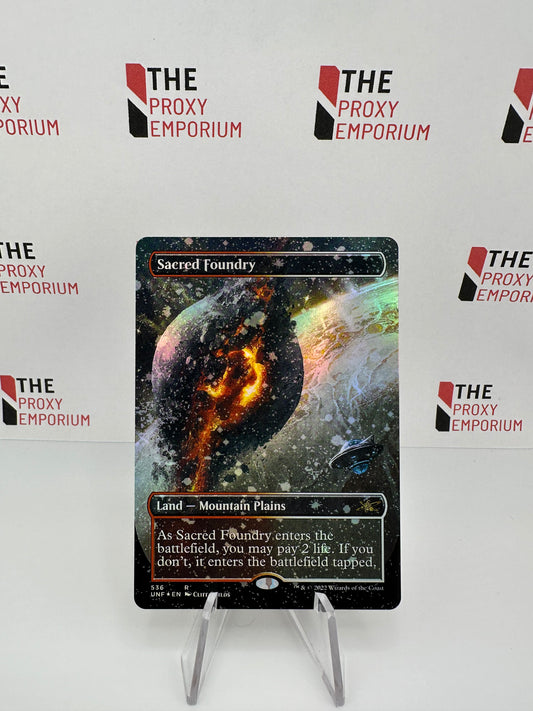 Sacred Foundry (GALAXY FOIL, Borderless) - Unfinity - Magic The Gathering Card