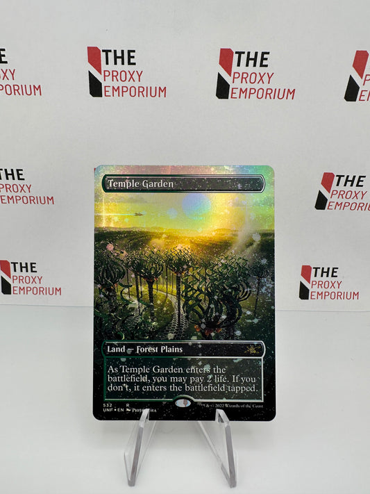 Temple Garden (GALAXY FOIL, Borderless) - Unfinity - Magic The Gathering Card